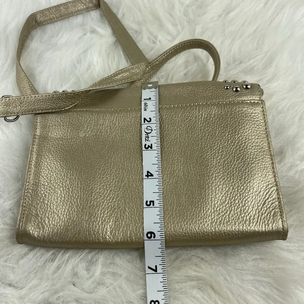 GRACE ADELE Gold Leather Clutch With Leather Flower Crossbody Style
